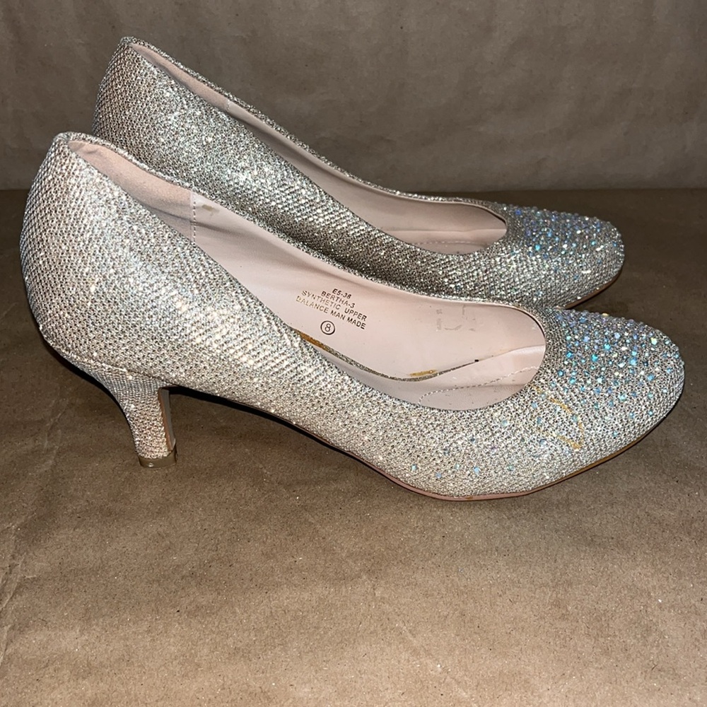 De Blossom Collection Bertha 3 Nude Sparkle Pumps Size 8 Wedding Bridal Heels - Picture 4 of 9
